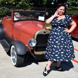 eShakti custom Navy pinup dress